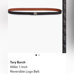 Tory Burch Miller 1-inch Black Leather Reversible Belt with Silver Logo